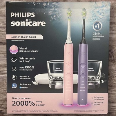 Philips Sonicare DiamondClean Rechargeable Electric Toothbrush 2 Pack Gray Pink