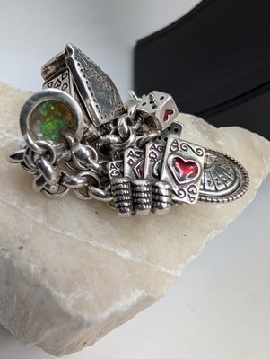 Brighton Nevada Casino Theme Charm Bracelet Silver Tone Playing Cards Dice Slot