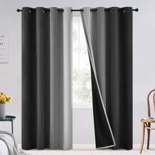 Ombre 100 Blackout Curtains for Bedroom 84 Inches Long, Black and Greyish Wh...