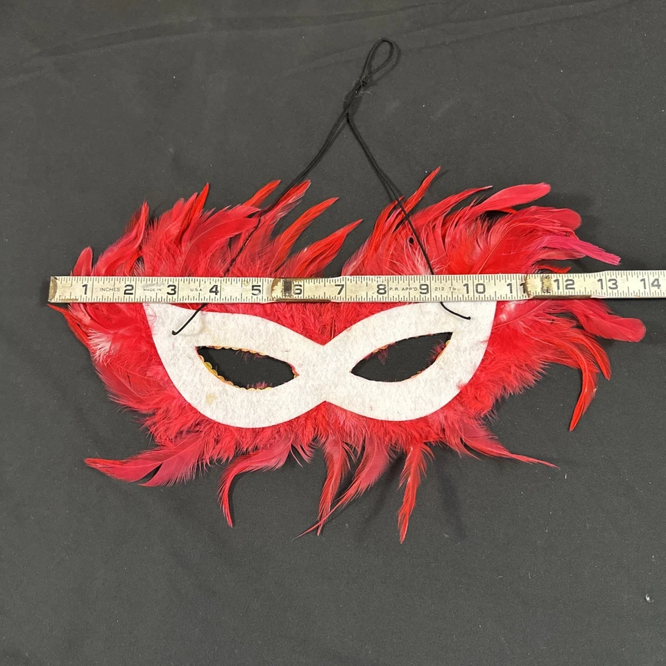 Red Gold Masquerade Ball Mask Costume Halloween Cosplay Feathers Lace Sequins - Image 4 of 4