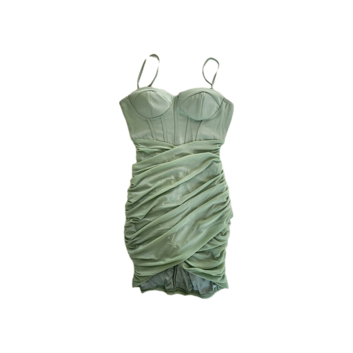 scrunch bodycon dress Privy Womens Medium Light Green Mini Spaghetti Strap Scrunch Bodycon Dress
