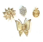Signed Trifari~Group of 4 Assorted Scatter Pins~Brushed Silver & Gold Tone~c. 60
