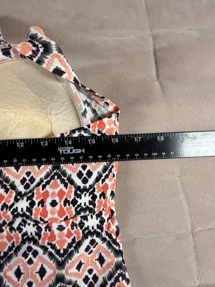 Camiseta Tankini Merona Geométrica Naranja Negra Talla XL Acolchada Playa Verano Halter Foto 4 de 4