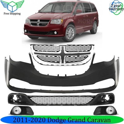 Front Bumper Cover Primed & Fog Lights Kit For 2011-2020 Dodge Grand Caravan