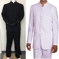 New Men's 2 Pc Mandarin Collar/ Nehru Church Pastor Suit Solid Color Style 5905