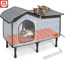 Heated Outdoor Cat House Waterproof Peak Roof Insulated Shelter Energy Efficient