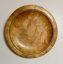 Rex Burningham Signed 22.5  Turned Wood Wall Charger w/ Green Inlay Perfect Cond