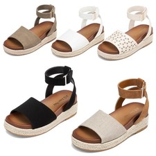 US Kids Girls Platform Wedge Sandals Ankle Strap Espadrille Summer Beach Sandals
