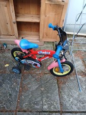 Kids 12in Bike Red/Blue, Stabilisers, Adjustable Seat, Chain Guard, 1 Speed