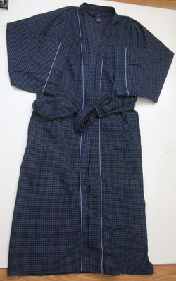 Barrington Sleepwear Men Blue Cotton Polyester Belt Robe One Size Fits ...