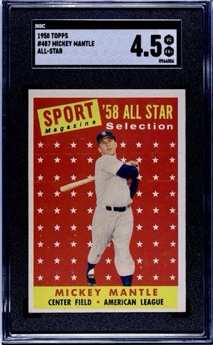 MICKEY MANTLE~ 1958 Topps All-Star #487🔥HOF🔥SGC 4.5 - This was a PSA 6.5
