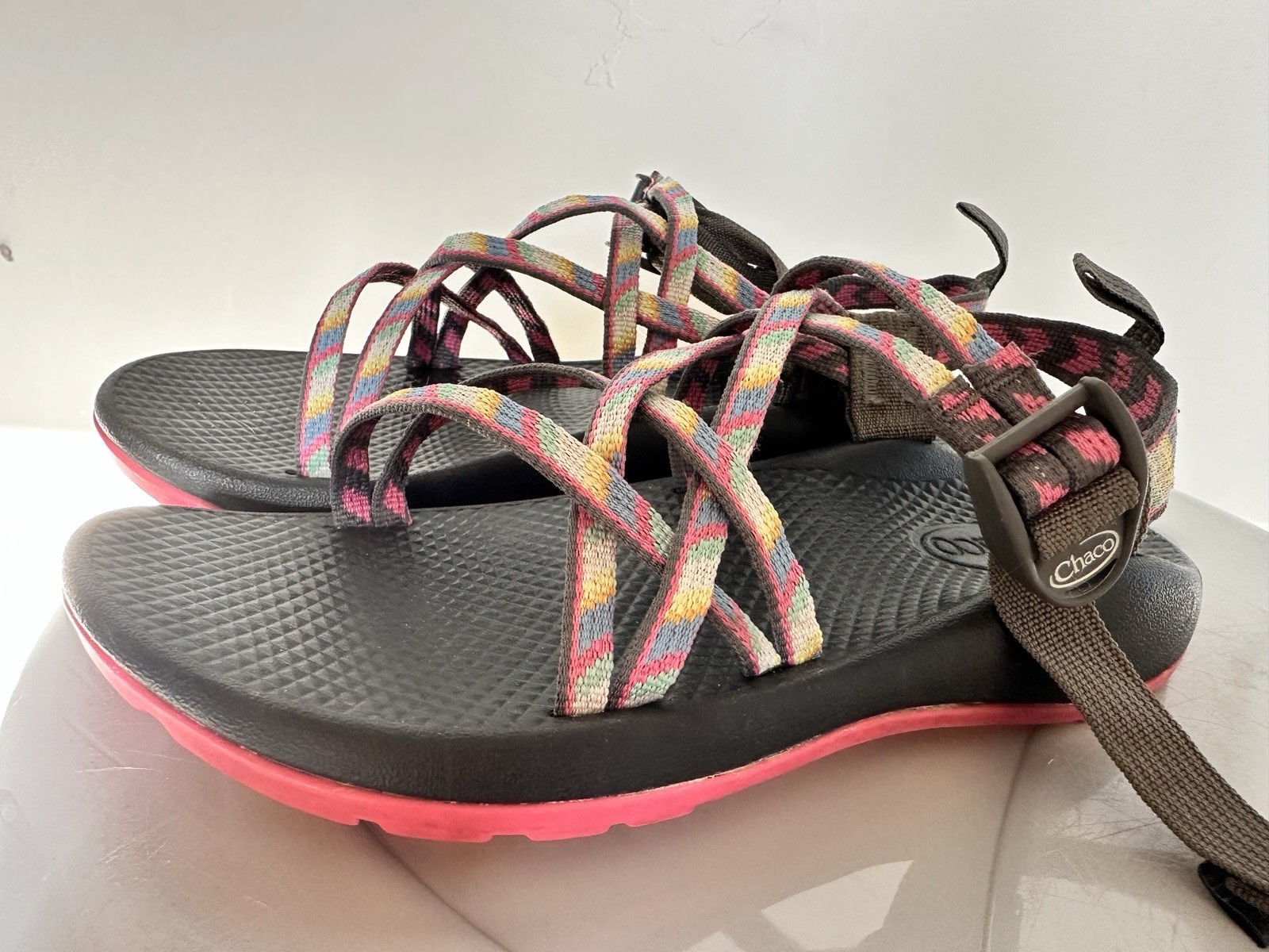 SAOLA Chaco Classic Comfort Sandalo Donna Tg 5 Suola Rosa Cinturini Multicolore