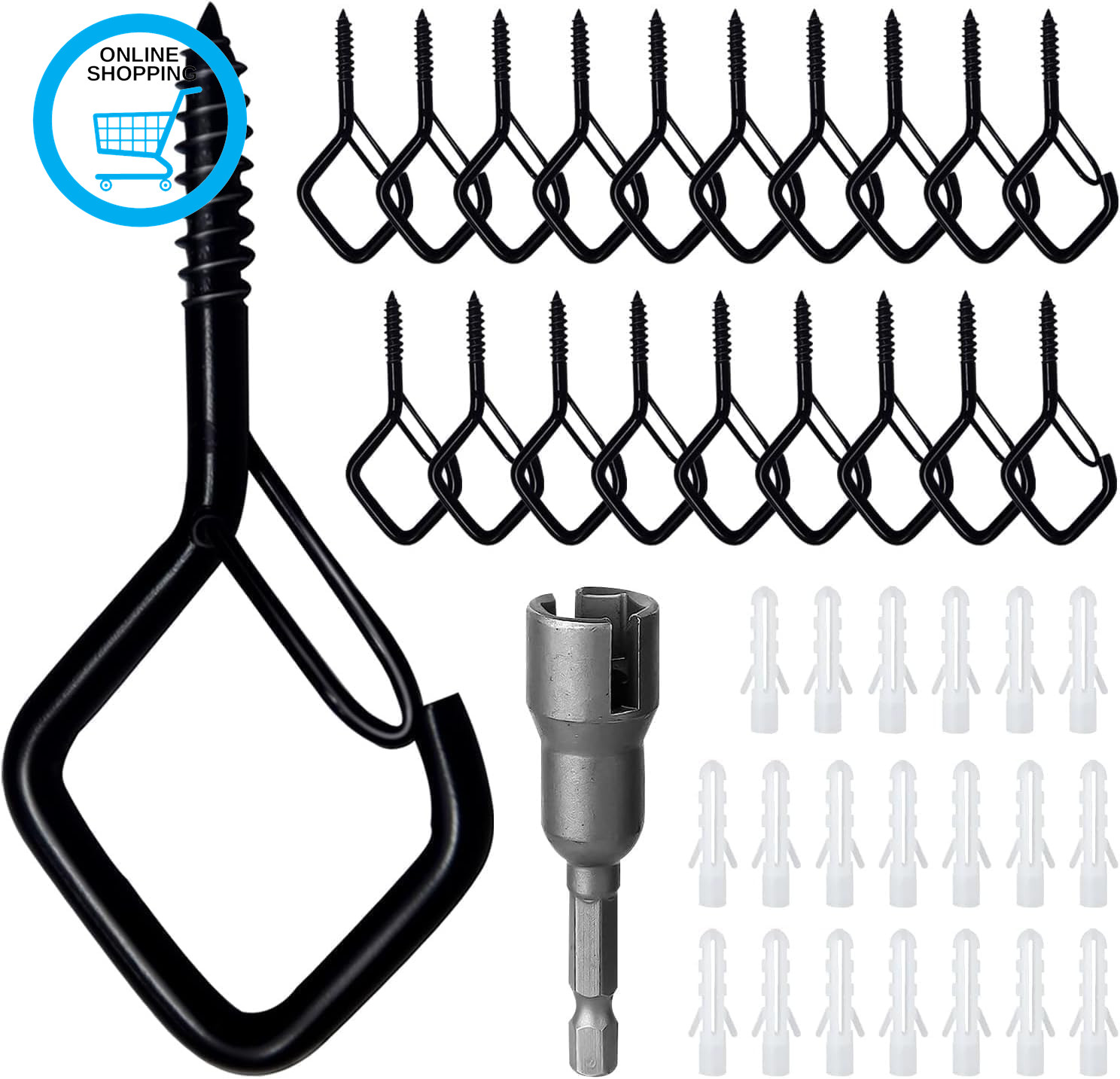 20 Pcs Screw in Hooks with Safety Buckle - Black Metal Ceiling Hooks,Outdoor Gar