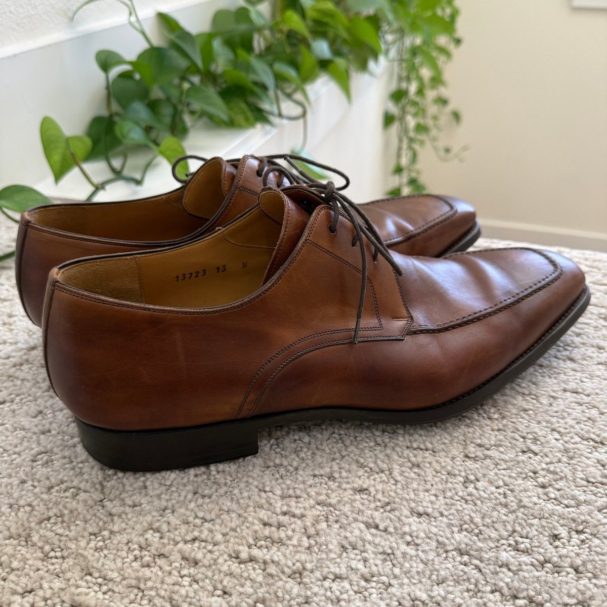Magnanni Leather Oxford Dress Shoe Cognac Brown Size 9.5 M 13723 Apron Toe Spain Magnanni ROMELO Leather APRON Oxford Dress Shoes BURNISHED  main image 2