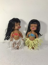 Vintage 2 Hawaiian Hula Girl Doll 70s Laughing Eyes Shut Rubber 6.25 Japan