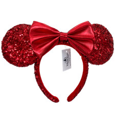 Disney's Red Sequin Minnie Mouse Ears Headband with Shiny Bow for Park Trips