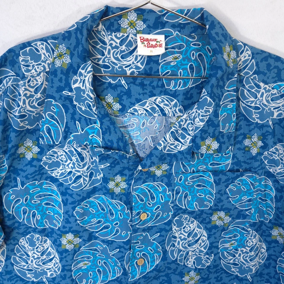 Рубашка мужская Barefoot In Paradise размер XL синяя гавайская тропическая с геометрическим узором на пуговицах - Изображение 2 из 4