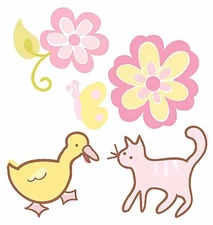 Buterflies Cats Duck Flowers Yellow Pink Flower 25 Wallies Stickers Decals Decor
