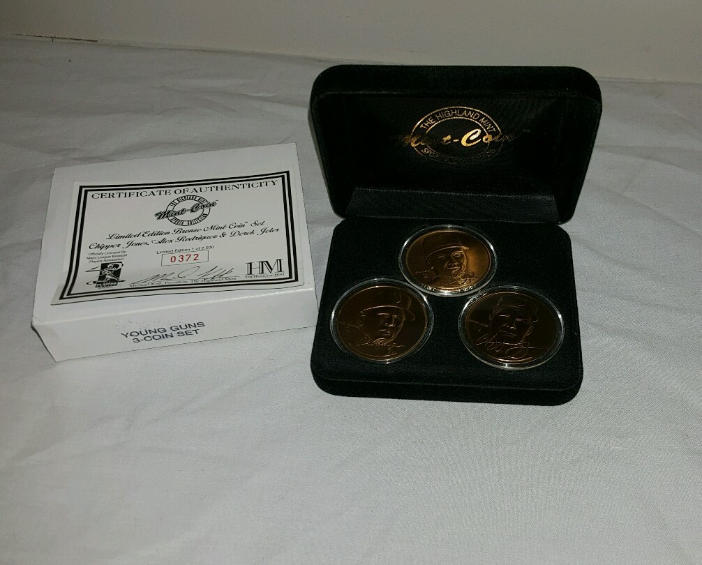 Highland Mint Bronze Mint Coin Set Chipper Jones Alex Rodriguez Derek Jeter COA 