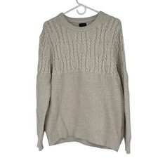Men  s J Crew Size Large 100 Cotton Cable Knit Crew Neck Sweater in Ivory