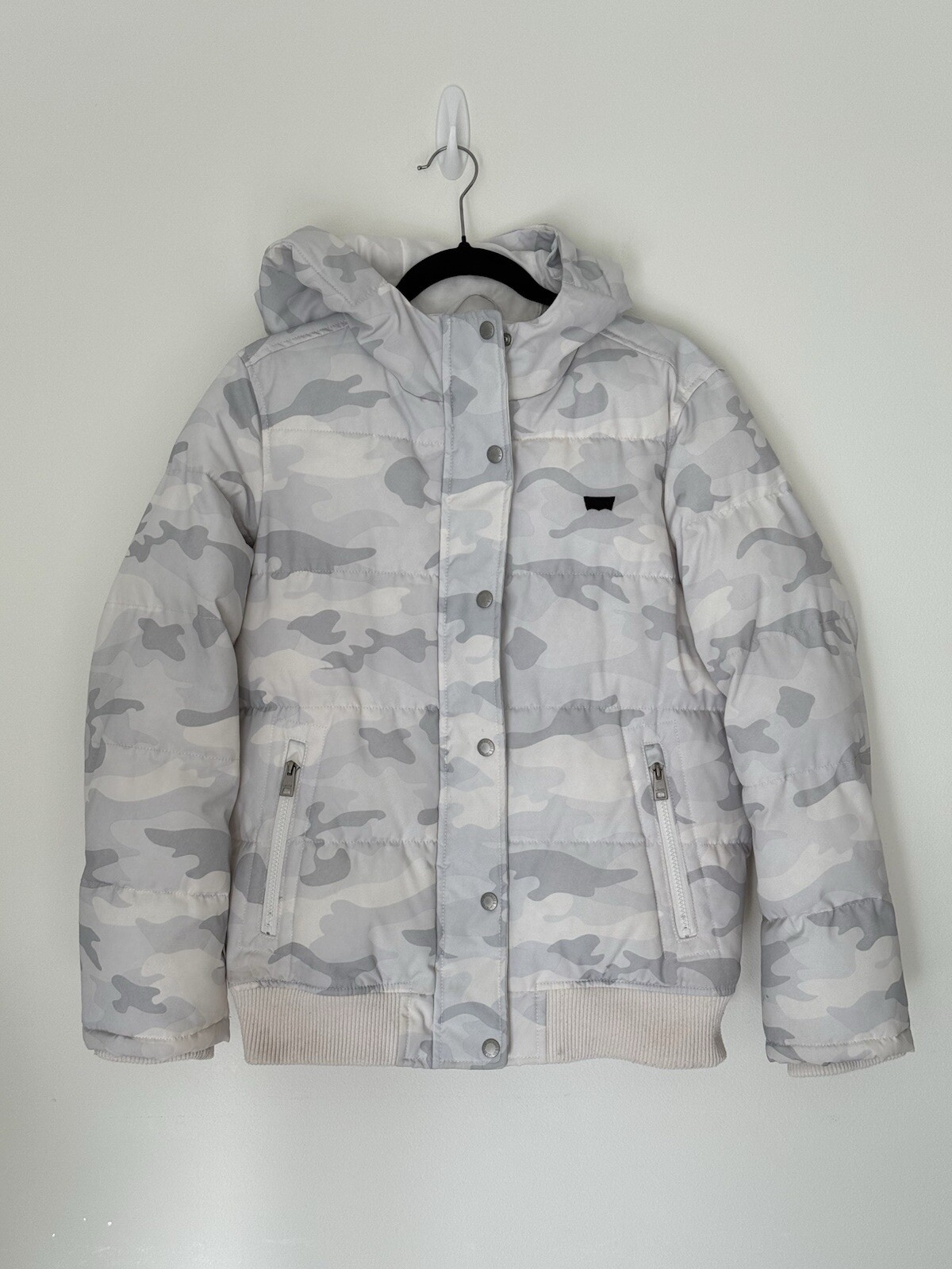 Levi's Womens Puffer Jacket White Camouflage Small Winter Snow Levis Hoodie