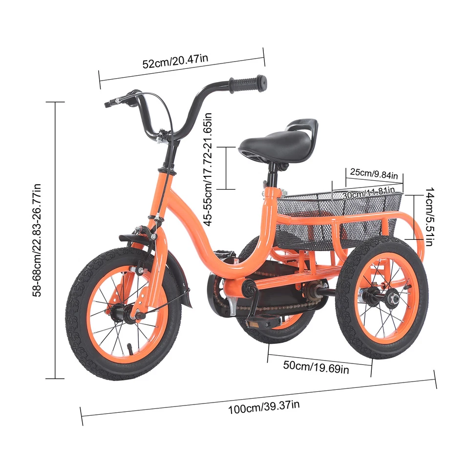 Dreirad für Jungen Mädchen 3-Rad Kinder Fahrrad mit Einkaufskorb 12 Zoll DE - Bild 2 von 4