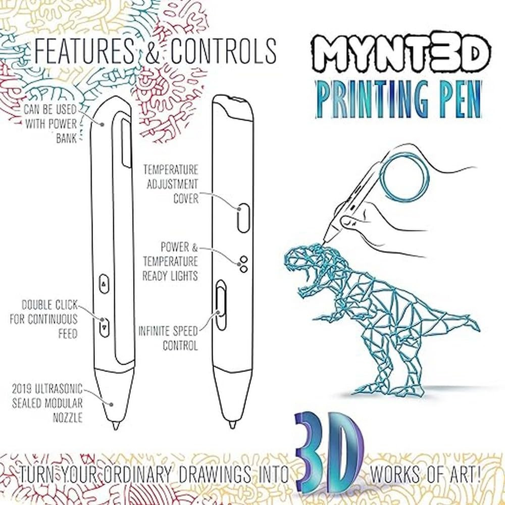 MYNT3D Super 3D Pen, 1.75Mm ABS and PLA Compatible 3D Printing Pen