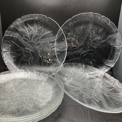 4 Arcoroc Canterbury Dinner Plate Set Clear Floral Emboss Etch Dishes France Lot