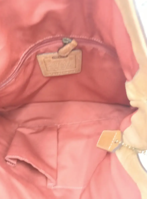 Coach Vintage Turn Lock Beige Suede Shoulder Bag w/Leather Trim