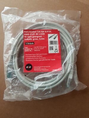 Patchkabel Cat. 6A S/FTP, AWG 27/7 BC LSZH 10Gbit 2xRJ45 grau 3m