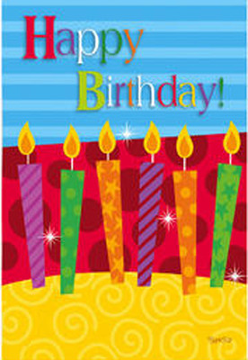 Happy Birthday Flag,  evergreen,.  Flag 12'' x 18''  ''HAPPY BIRTHDAY '' Candles