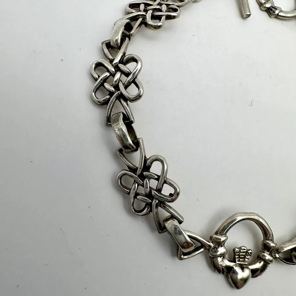 Brazalete Celta Infinito Amor Nudos Eslabones Claddagh Cierre Central Plata de Ley Foto 4 de 4