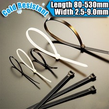 Wire Cable Zip Ties Wraps Black White Nylon Cold Resistant 2.5-9mm Wide 80-530mm