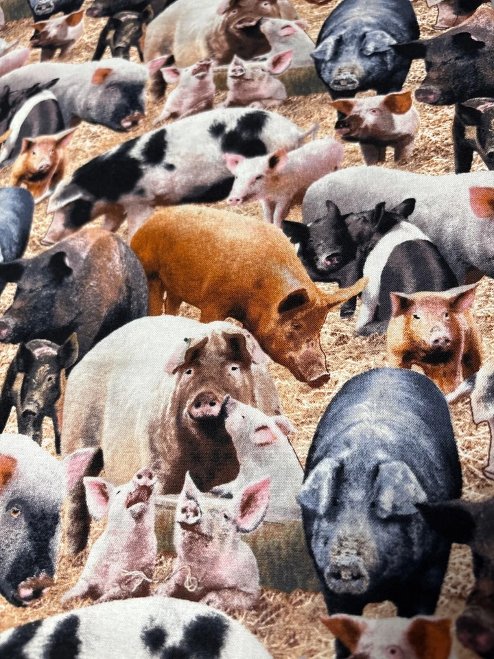 Farm Animal Pig Print Fabric 20"x30" By Elizabeths Studio Cotton Quilting Sewing - Image 4 of 4