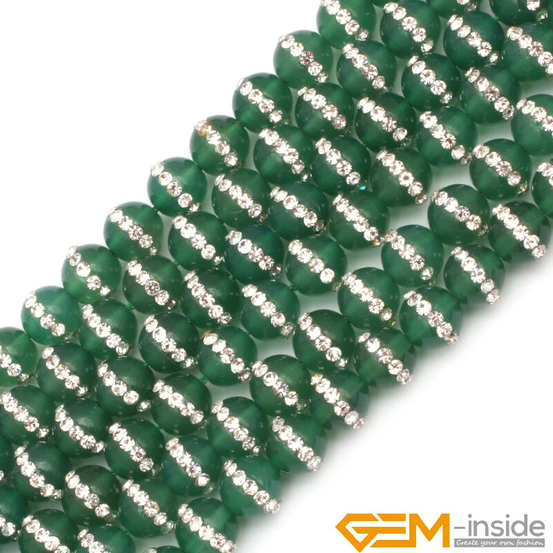 Cuentas redondas para hacer joyas con incrustaciones de diamantes de imitación de ágata natural 15" Foto 3 de 4