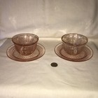 2 VTG PINK DEPRESSION FEDERAL GLASS SHARON CABBAGE ROSE CUPS & RIBBED SAUCERS — photo 2