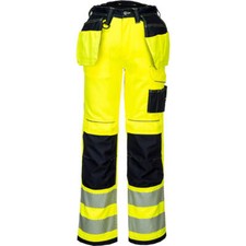 Image of Portwest PW3 Hi Vis Holster Pocket Work Trousers Yellow / Black 30" 31"