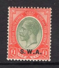 M20582 South West Africa/Namibia 1927 SG57 - £1 pale olive green & red