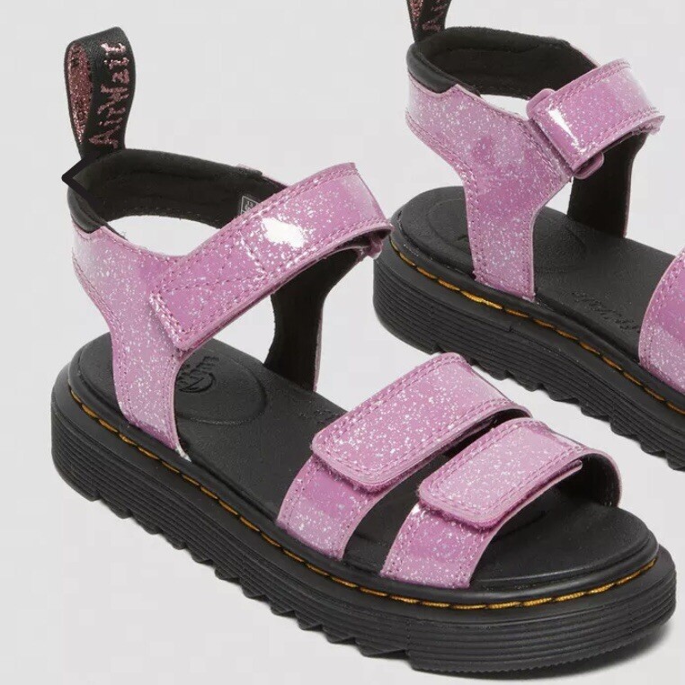 NEW DR MARTENS Klaire Y Strap Sandals Shoes Pink Glitter Girls Size US