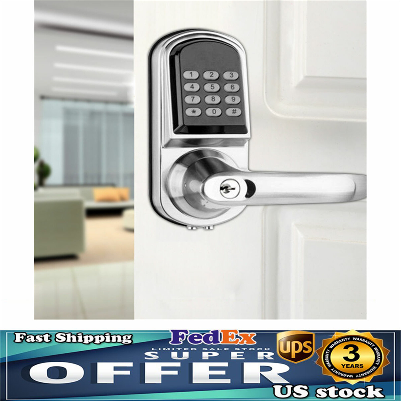 Keyless Mechanical Security Door Lock with Left Handle & Single Latch - Digital Keypad Entry