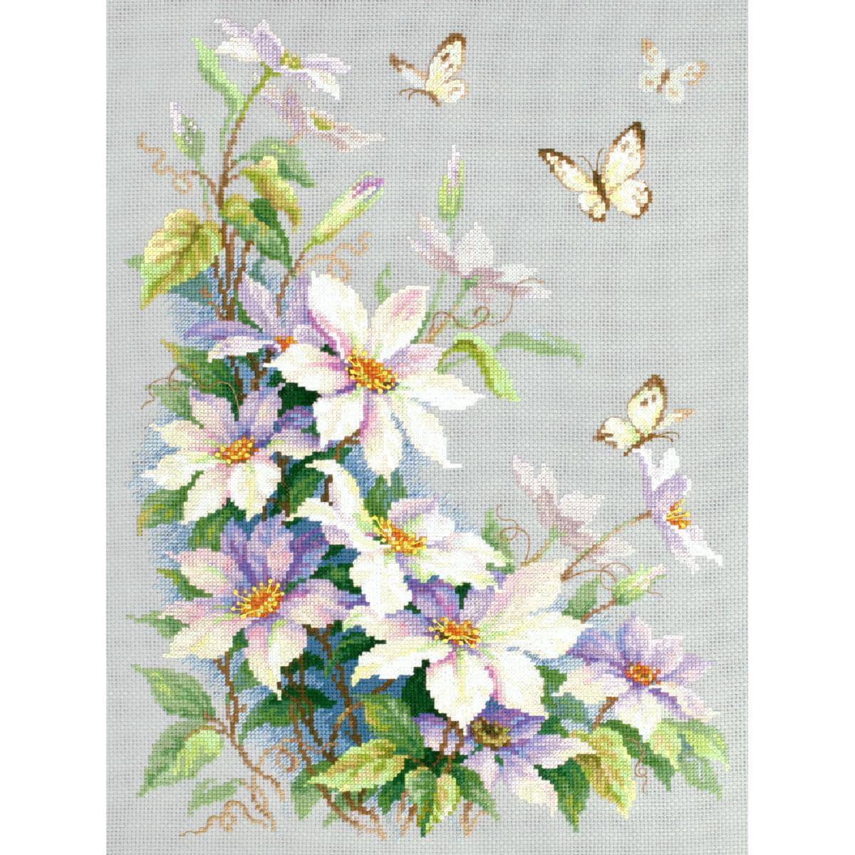 Magic Needle Zweigart Edition counted cross stitch kit ""Clematis"", 28x39cm, DIY