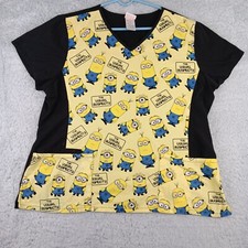 Dispicable Me Scrub Top Women 2XL Yellow Black V-Neck The Usual Suspects Medical