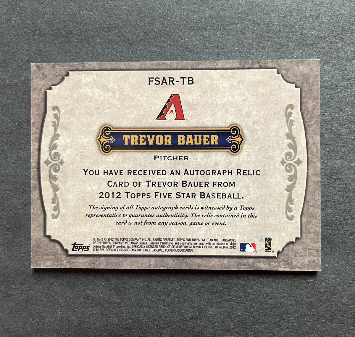 Trevor Bauer 2012 Topps Five Star #FSAR-TB Patch Relic RC