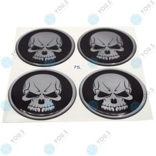 4 x YOU.S Nabenkappen Silikon Aufkleber 75,0 mm - schwarz silber Totenkopf Logo