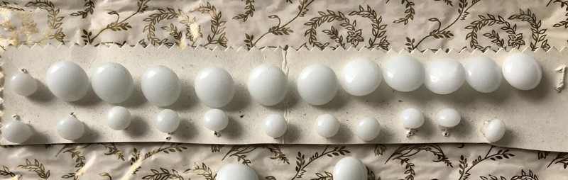 Lot Of 27 Vintage Yet New Round Opaque White GLASS BUTTONS Various Mixed Sizes