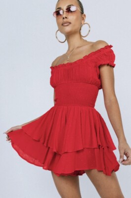Princess Polly The Love Galore Romper Dress Red Size 2 Boho Party Flowy Coquette