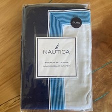 New Nautica "Waterside" 100 Cotton 1 Blue Euro Pillow Sham Nautical