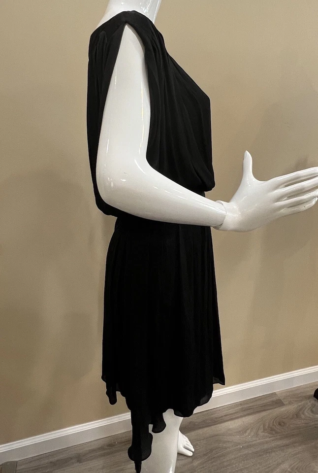 NINA RICCI Black Silk/Linen Off Shoulder Knee-Length Pleated Dress FR 38/US 6-8 - Image 3 of 4