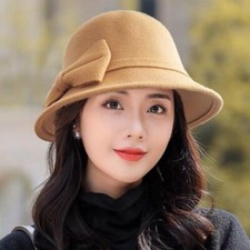 Bowler Hat Hat Bowknot Felt Jazz Fedoras Elegant Women Dome Cap Bow Vintage Wool