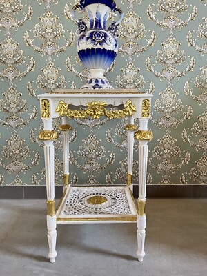 Side Table French Baroque Antique Style Marble Top Table in Handmade White